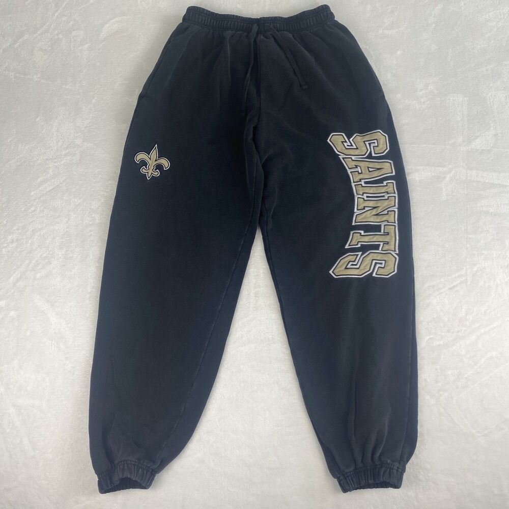 NFL New Orleans Saints Sweatpants Jogger Medium Black Logo Pockets Casual